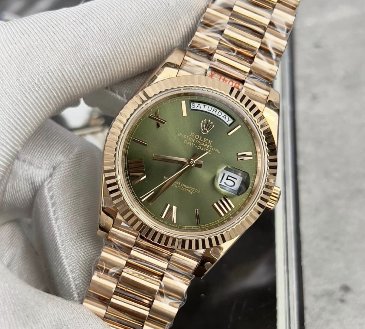 Rolex Day-Date 228235 RG Plated Green Dial 40mm Super Clone